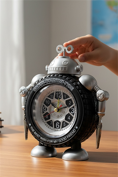 Karışık Renk Tekerlek Figürlü Mini Dekoratif Alarmlı Yuvarlak Masa Saati