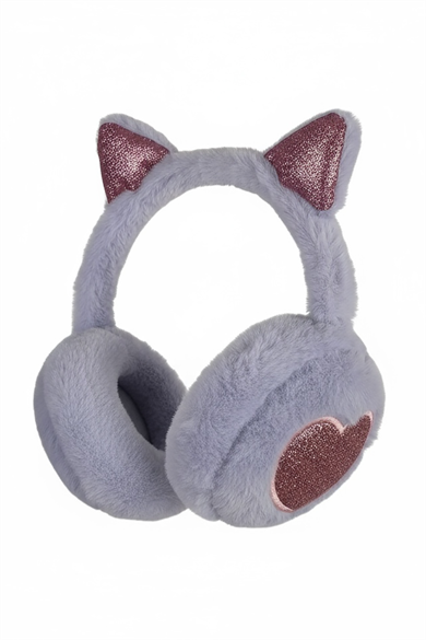 Lila Renk Kalp Figürlü Kulaklı Çocuk Peluş Kulaklık