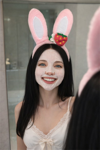 Pembe Renk Kulak Figürlü Çilek Detaylı Peluş Taç