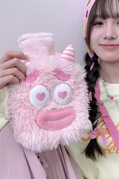 Pembe Renk Canavar Figürlü Peluş Sıcak Su Torbası