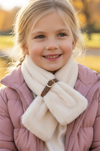 Krem Renk Çocuk Peluş Atkı