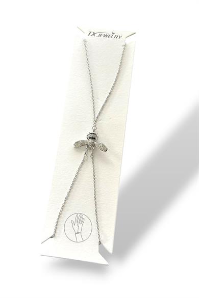 Gümüş Renk Arı Figürlü Taş Detaylı 14K Altın Kaplama TX Şahmeran