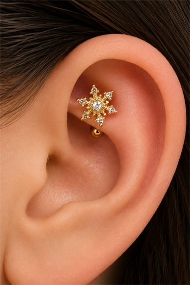 Altın Renk Kar Tanesi Figürlü Cerrahi Çelik Roof Küpe/Piercing (Tek)