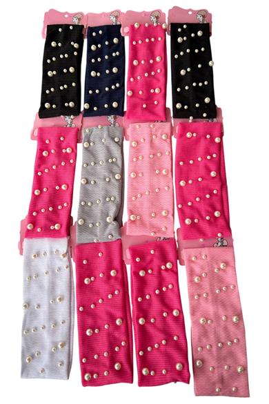 12li Karışık Renk İncili Saç Bandı