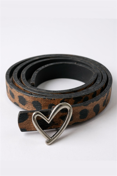 Gümüş Renk Leopar Desenli Kadın Deri Kemer