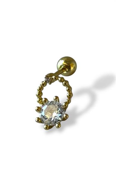 Altın Renk Taş Detaylı Çelik Tragus/Kıkırdak Küpe/Piercing (Tek)