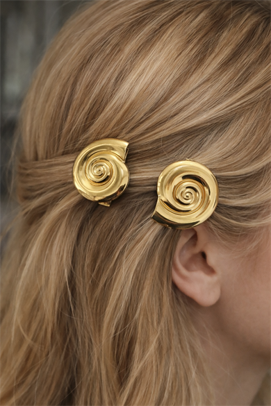 2li Altın Renk Deniz Kabuğu Figürlü Yan Toka