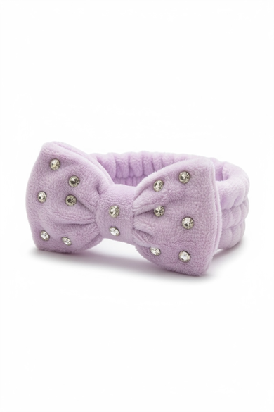 Lila Renk Kurdele Figürlü Taş Detaylı Peluş Saç Bandı