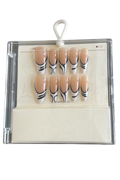 Karışık Renk Zebra Detaylı Jel Tırnak Görünümlü 10lu Takma Tınak Set (Yapıştırıcılı)