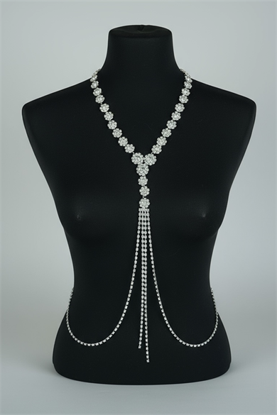 Gümüş Renk Taş Detaylı Vücut Aksesuarı