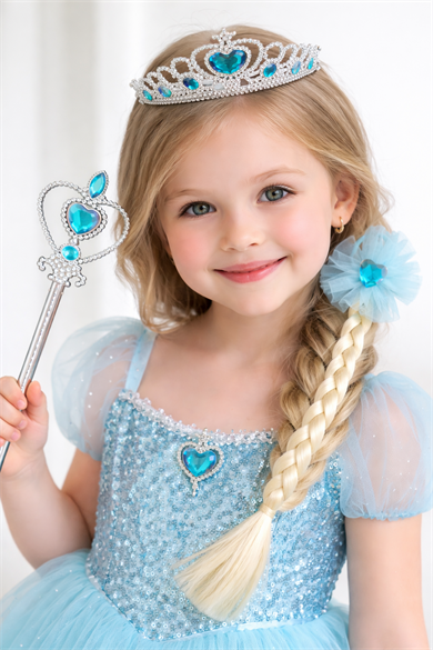 Mavi Renk Taç /Asa/Örgülü Toka Set