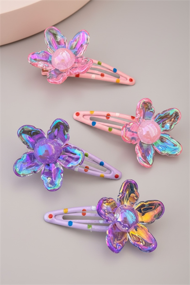 4lü Pembe Ve Mor Renk Çiçek Figürlü Yan Toka 