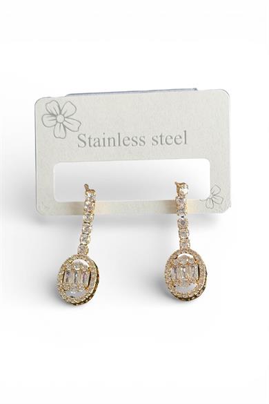 Altın Renk Taş Detaylı Çelik Küpe (Çift)