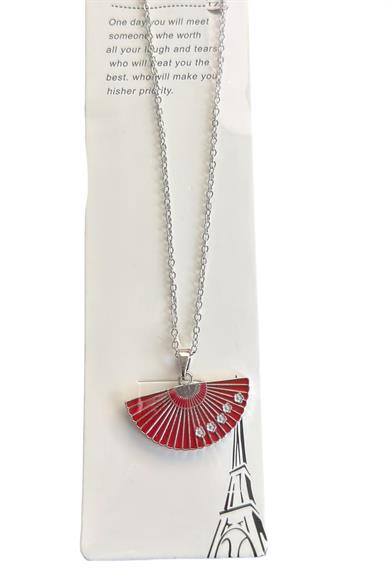 Gümüş Renk Kırmızı Yelpaze Figürlü Çelik Kolye