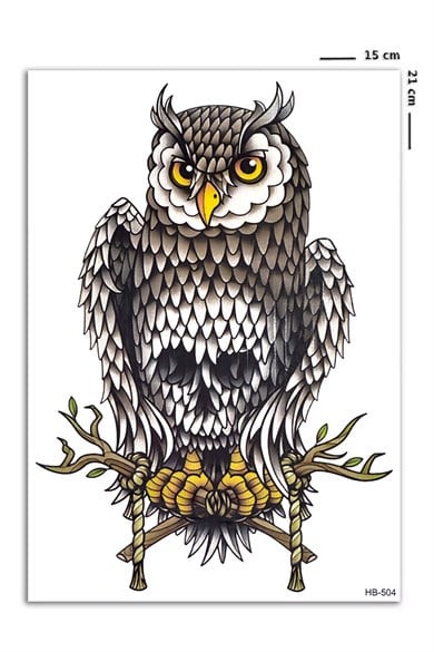 Takıştır Kurukafa Detaylı Baykuş Geçici Dövme Tattoo