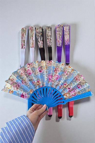 12´li Karışık Renk Çiçek Figürlü Yelpaze
