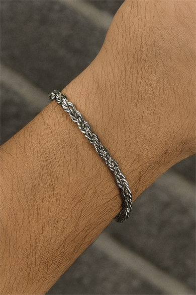 Gümüş Renk Burgu Detaylı Çelik Erkek Bileklik