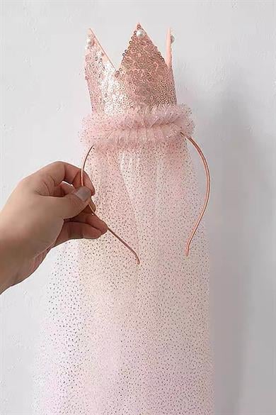 Pembe Renk Taç Detaylı Tüllü Taç