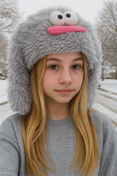 Gri Renk Canavar Figürlü Peluş Şapka