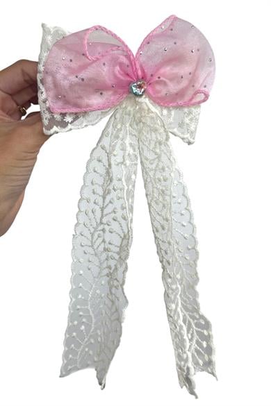 Pembe Ve Beyaz Renk Taş Detaylı Kurdele Otomat Toka