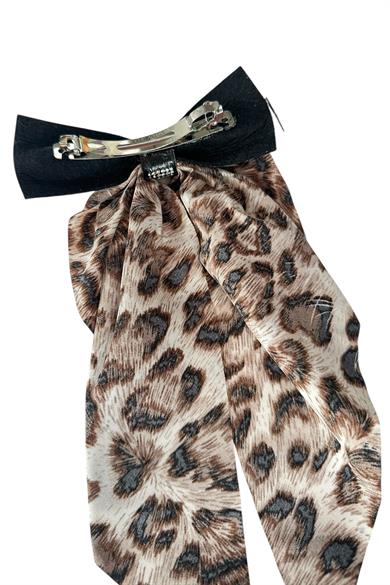 Açık Kahve Renk Leopar Desenli Taş Detaylı Otomat Toka