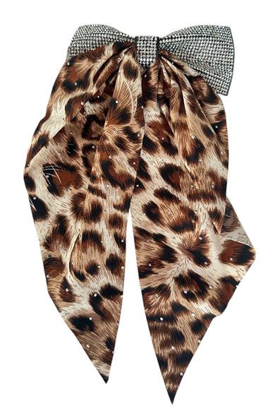 Açık Kahve Renk Leopar Desenli Taş Detaylı Otomat Toka