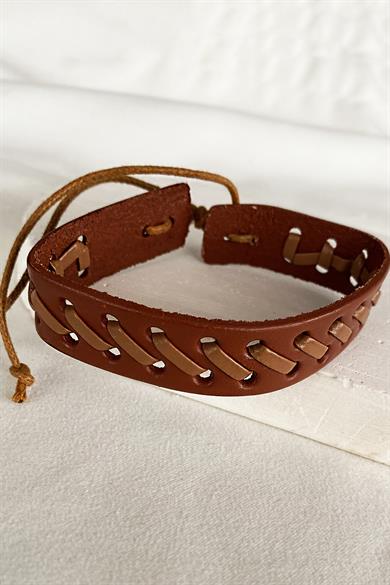 Açık Kahverengi Erkek Deri Bileklik