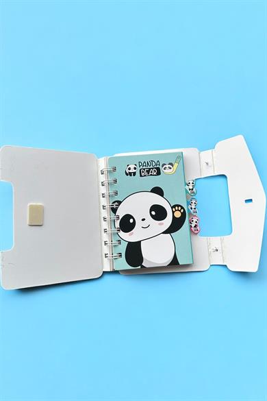 Açık Mavi Renk Panda Figürlü Kilit Detaylı Not Defteri
