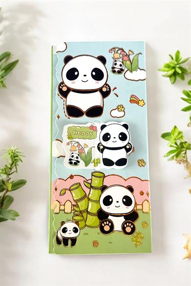 Açık Mavi Renk Panda Figürlü Yapışkanlı Not Kağıdı