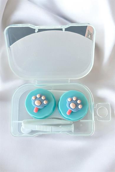 Beyaz Renk Açık Mavi Pati Figürlü Lens Saklama Kutusu