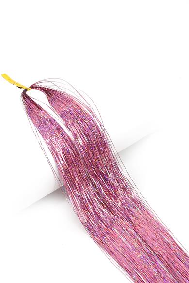 Açık Pembe Renk Simli Yan Postiş Hair Tinsel Shiny Hair (50 Cm)