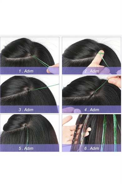 Açık Pembe Renk Simli Yan Postiş Hair Tinsel Shiny Hair (50 Cm)