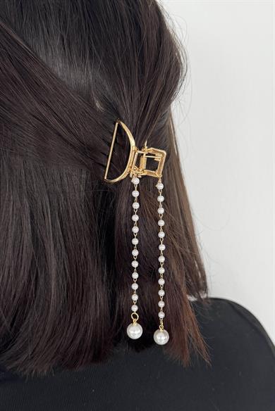 Altın Renk İnci Detaylı Mini Metal Mandal Toka