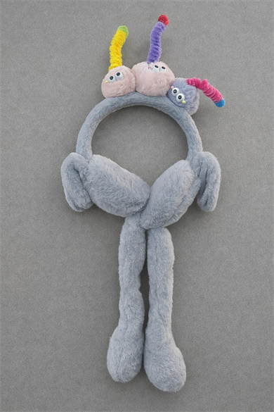 Gri Renk Canavar Figürlü Kulakları Oynayan Peluş Kulaklık