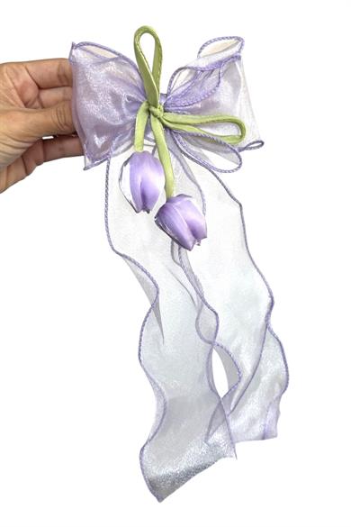 Lila Ve Yeşil Renk Lale Figürlü Otomat Toka