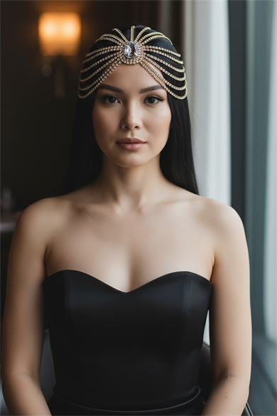 Altın Renk Taş Detaylı Saç Aksesuarı/Kına Aksesuarı