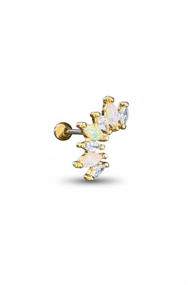 Altın Renk Taşlı Cerrahi Çelik Tragus/Kıkırdak Küpe/Piercing (Tek)