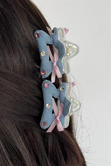 Mavi Renk Yıldız Figürlü 2li Mandal Toka Set