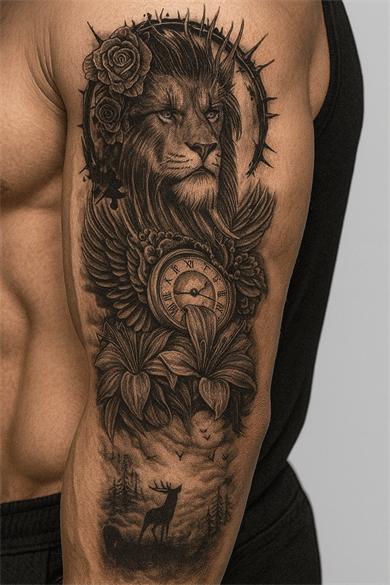 Aslan Figürlü 12 Saat Sonra Kararan Geçici Kol Dövme Tattoo
