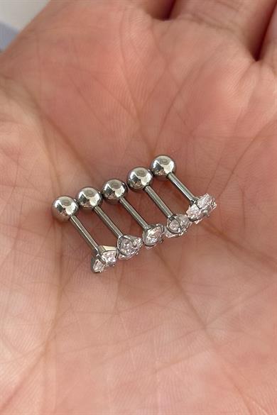 Gümüş Renk 5li Taş Detaylı Cerrahi Çelik Tragus/Kıkırdak Küpe/Piercing
