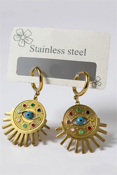 Altın Renk Göz Figürlü Çelik Küpe (Çift)