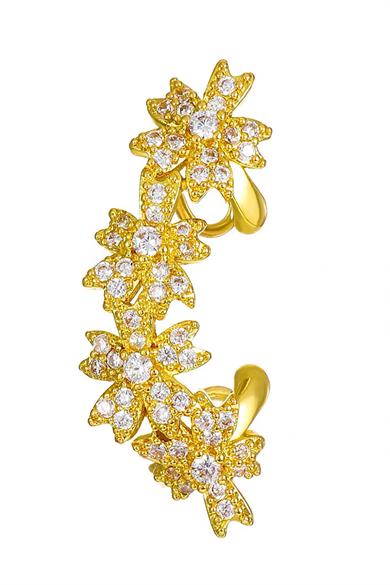 Altın Renk Çiçek Figürlü Taş Detaylı Ear Cuff (Tek)