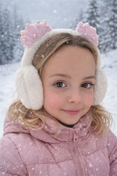 Beyaz Ve Pembe Renk Deniz Kabuğu Figürlü Peluş Kulaklık