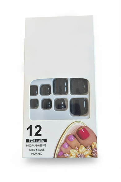 12li Siyah Renk Takma Tırnak Set (Yapıştırıcılı)