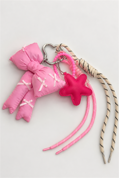 Pembe Renk Fiyonk Figürlü Çanta Charm/ Anahtarlık