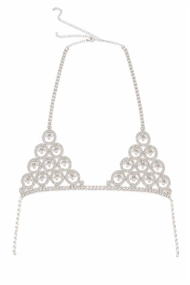 Gümüş Renk Taş Detaylı Bikini Üstü /Bralet /Vücut Aksesuarı
