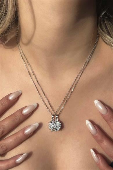 Gümüş Renk Ay Ve Güneş Figürlü Çelik Best Friend Kolye