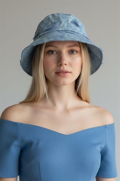 Mavi Renk Kalp Figürlü Kot Tasarım Şapka