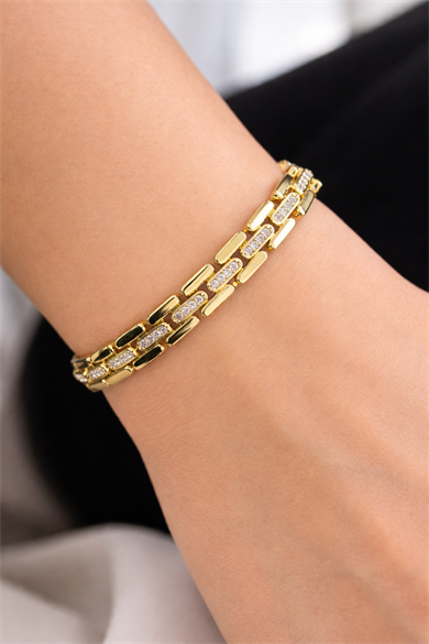 Altın Renk Taş Detaylı 14K Altın Kaplama Bileklik