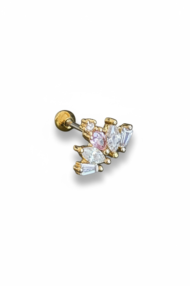 Altın Renk Taşlı Cerrahi Çelik Tragus/Kıkırdak Küpe/Piercing (Tek)